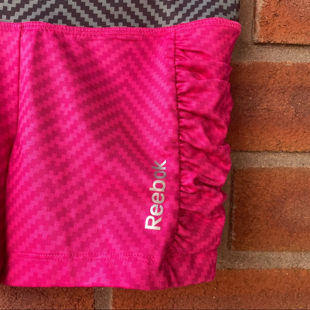 Reebok Ruched Sides Geometric Pattern Pink Shorts - Picture 3 of 7